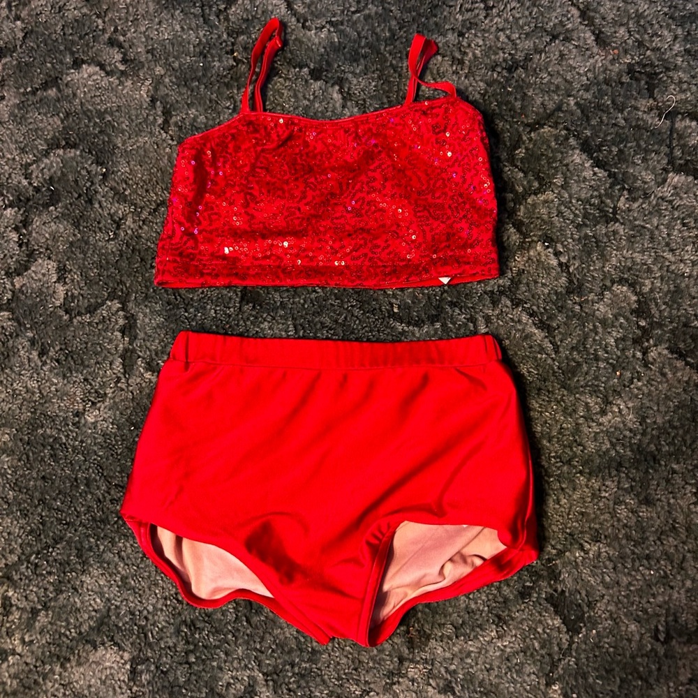 Red Sequin kids dance costume